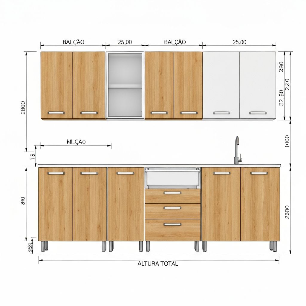 Cozinhas e armários planejados - ilustração técnica